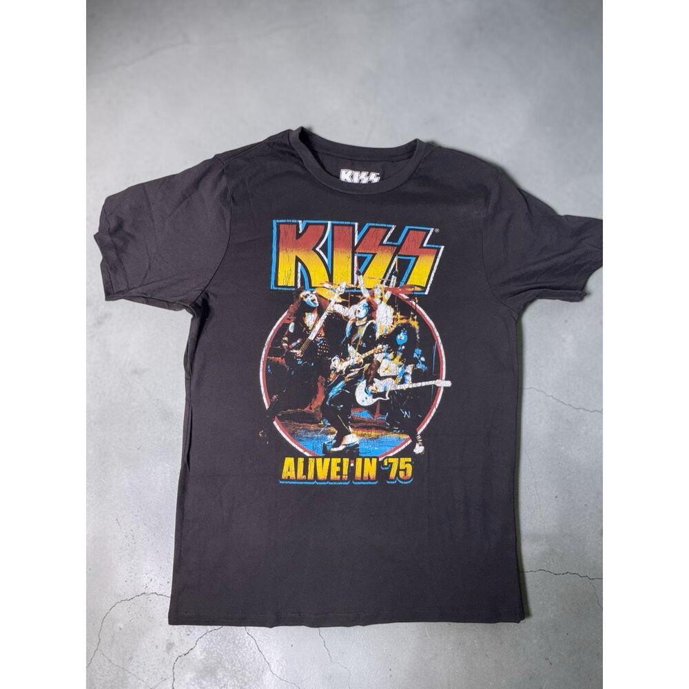 KISS Alive In ‘75 Retro Graphic Band T-Shirt Black Men’s Size M Rock Tee - Picture 3 of 6